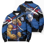 Western Bulldogs Bomber Puffer Jacket Footscray Muscular Mascot Graphic - Abstract Paint Splatter Art