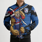 Western Bulldogs Bomber Puffer Jacket Footscray Muscular Mascot Graphic - Abstract Paint Splatter Art