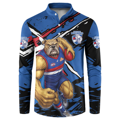 Western Bulldogs Button Sweatshirt Footscray Muscular Mascot Graphic - Abstract Paint Splatter Art