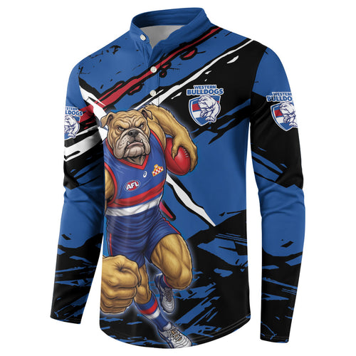 Western Bulldogs Button Sweatshirt Footscray Muscular Mascot Graphic - Abstract Paint Splatter Art