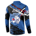Western Bulldogs Button Sweatshirt Footscray Muscular Mascot Graphic - Abstract Paint Splatter Art