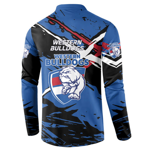 Western Bulldogs Button Sweatshirt Footscray Muscular Mascot Graphic - Abstract Paint Splatter Art