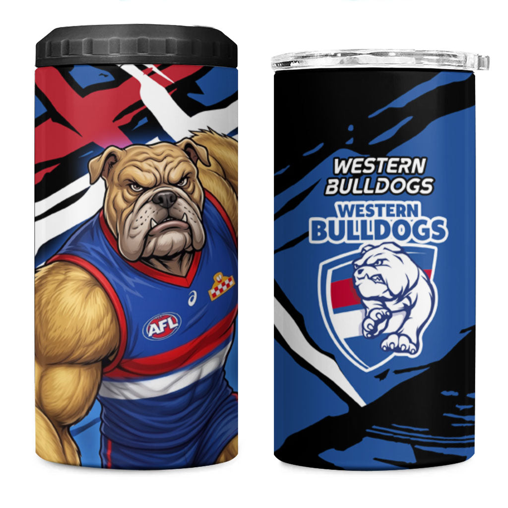 Western Bulldogs 4 in 1 Can Cooler Tumbler Footscray Muscular Mascot Graphic - Abstract Paint Splatter Art