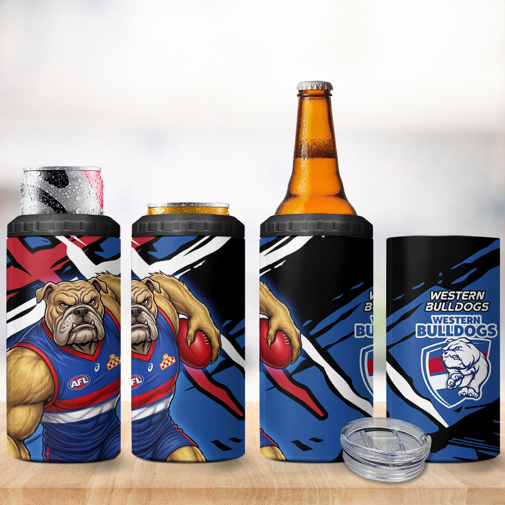 Western Bulldogs 4 in 1 Can Cooler Tumbler Footscray Muscular Mascot Graphic - Abstract Paint Splatter Art