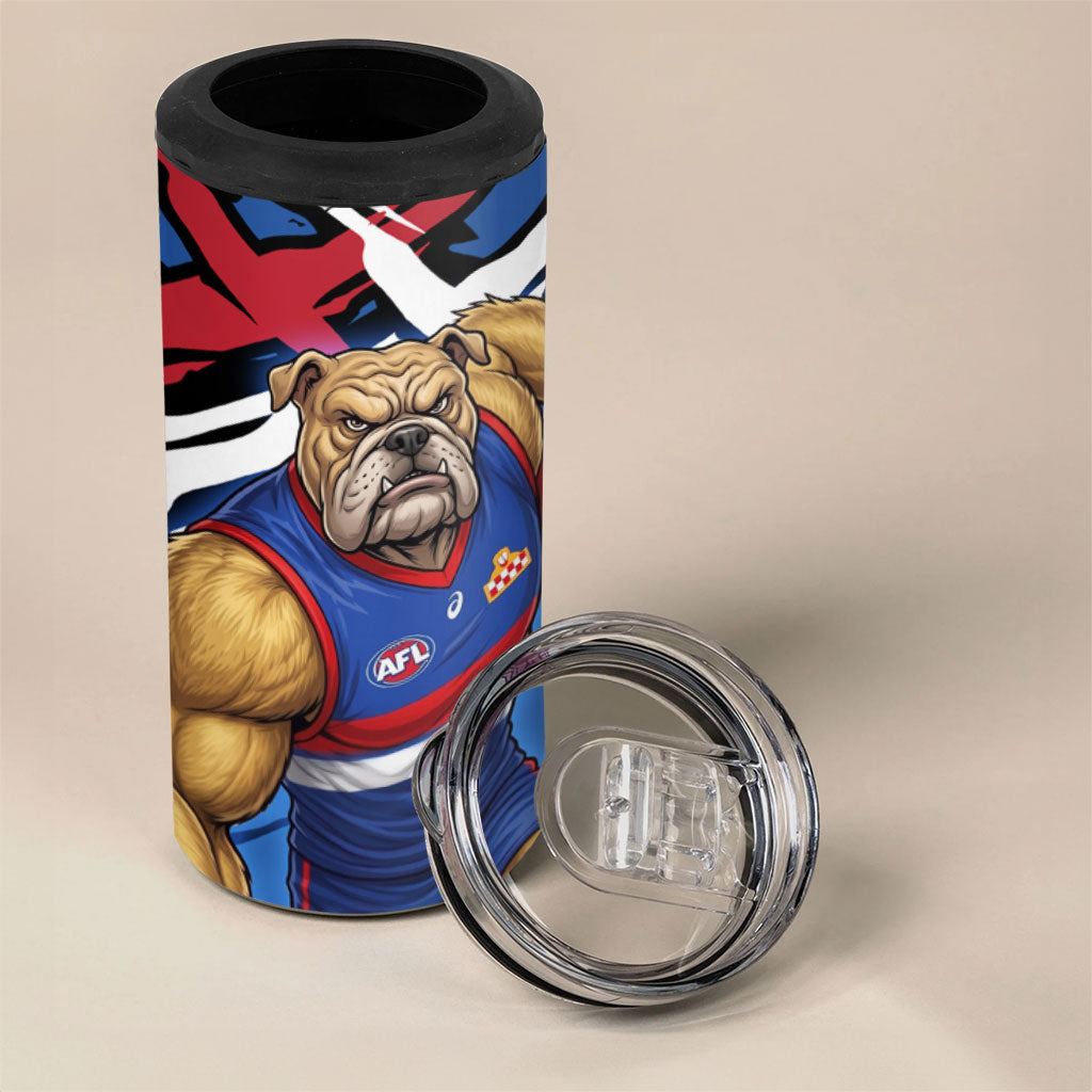 Western Bulldogs 4 in 1 Can Cooler Tumbler Footscray Muscular Mascot Graphic - Abstract Paint Splatter Art