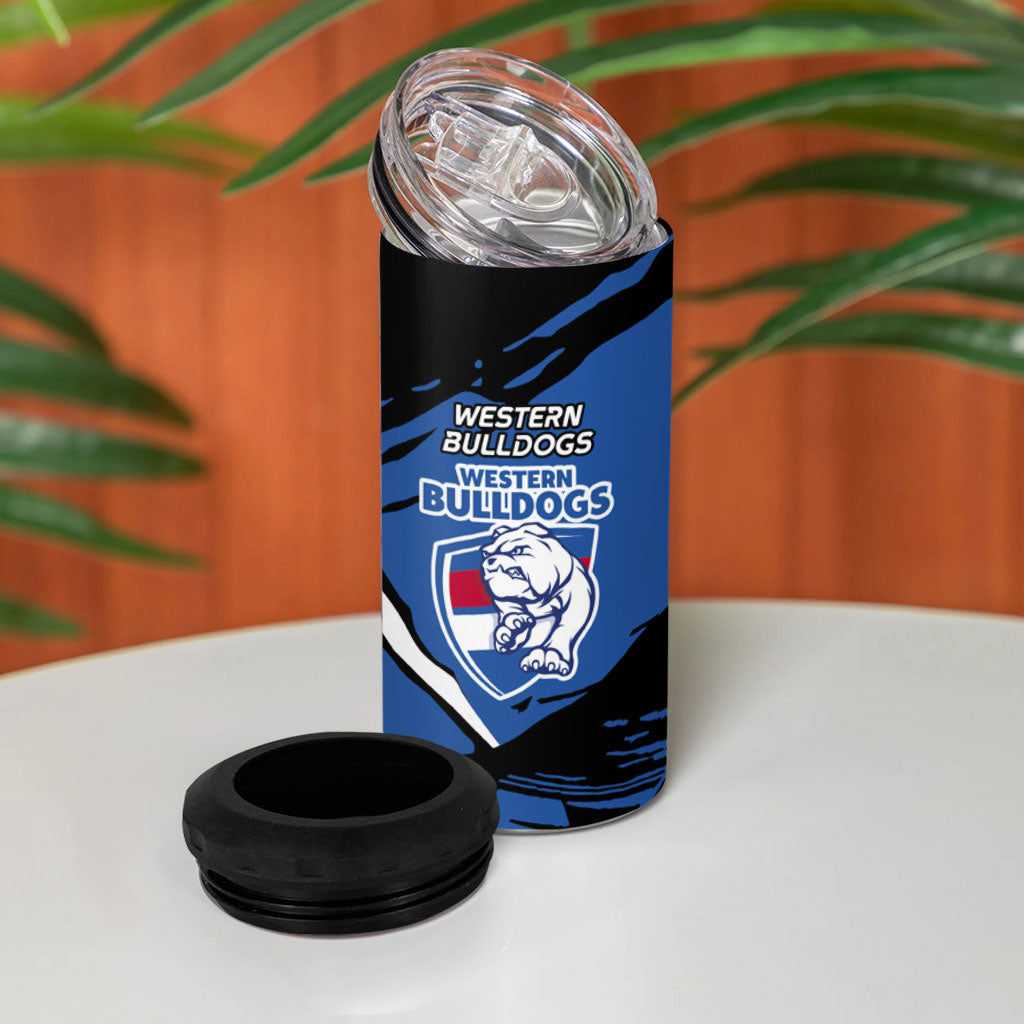 Western Bulldogs 4 in 1 Can Cooler Tumbler Footscray Muscular Mascot Graphic - Abstract Paint Splatter Art
