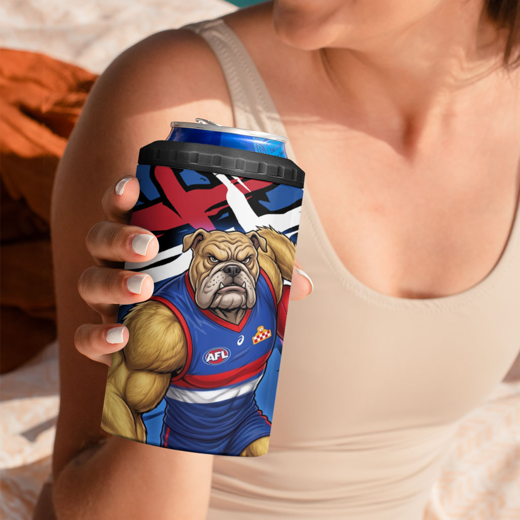 Western Bulldogs 4 in 1 Can Cooler Tumbler Footscray Muscular Mascot Graphic - Abstract Paint Splatter Art