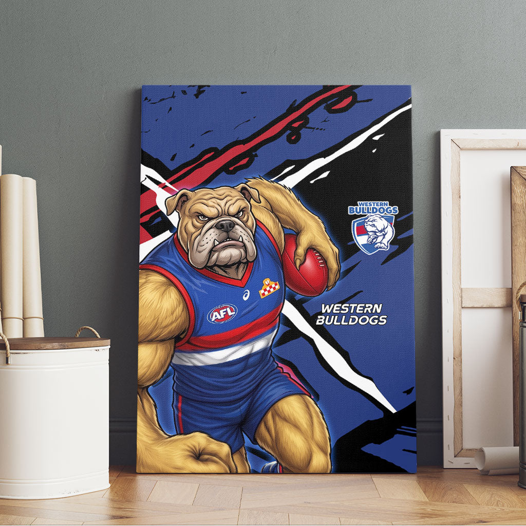 Western Bulldogs Canvas Wall Art Footscray Muscular Mascot Graphic - Abstract Paint Splatter Art