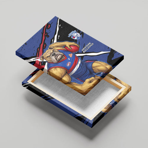 Western Bulldogs Canvas Wall Art Footscray Muscular Mascot Graphic - Abstract Paint Splatter Art