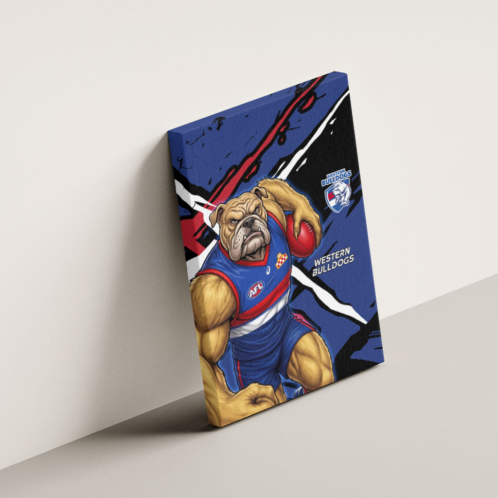 Western Bulldogs Canvas Wall Art Footscray Muscular Mascot Graphic - Abstract Paint Splatter Art