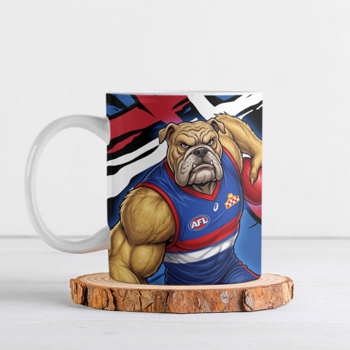 Western Bulldogs Ceramic Mug Footscray Muscular Mascot Graphic - Abstract Paint Splatter Art