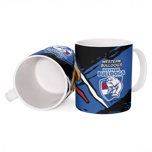 Western Bulldogs Ceramic Mug Footscray Muscular Mascot Graphic - Abstract Paint Splatter Art