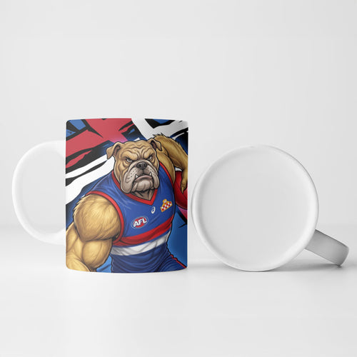 Western Bulldogs Ceramic Mug Footscray Muscular Mascot Graphic - Abstract Paint Splatter Art