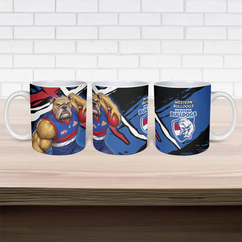 Western Bulldogs Ceramic Mug Footscray Muscular Mascot Graphic - Abstract Paint Splatter Art