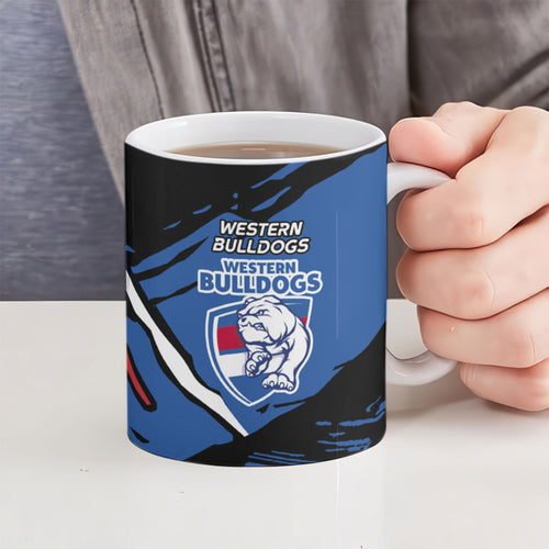 Western Bulldogs Ceramic Mug Footscray Muscular Mascot Graphic - Abstract Paint Splatter Art