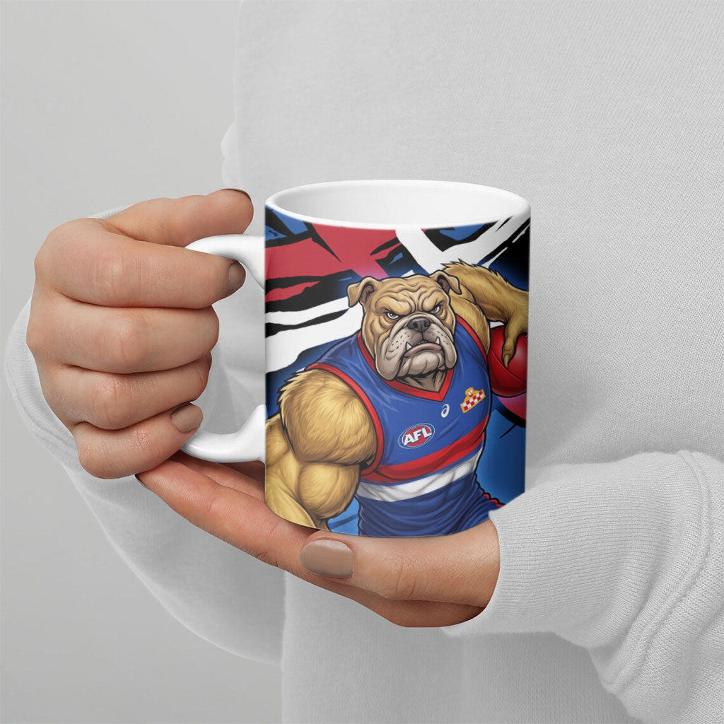 Western Bulldogs Ceramic Mug Footscray Muscular Mascot Graphic - Abstract Paint Splatter Art