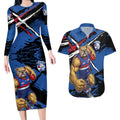 Western Bulldogs Couples Matching Long Sleeve Bodycon Dress and Hawaiian Shirt Footscray Muscular Mascot Graphic - Abstract Paint Splatter Art
