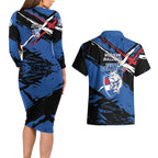 Western Bulldogs Couples Matching Long Sleeve Bodycon Dress and Hawaiian Shirt Footscray Muscular Mascot Graphic - Abstract Paint Splatter Art
