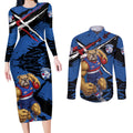 Western Bulldogs Couples Matching Long Sleeve Bodycon Dress and Long Sleeve Button Shirt Footscray Muscular Mascot Graphic - Abstract Paint Splatter Art