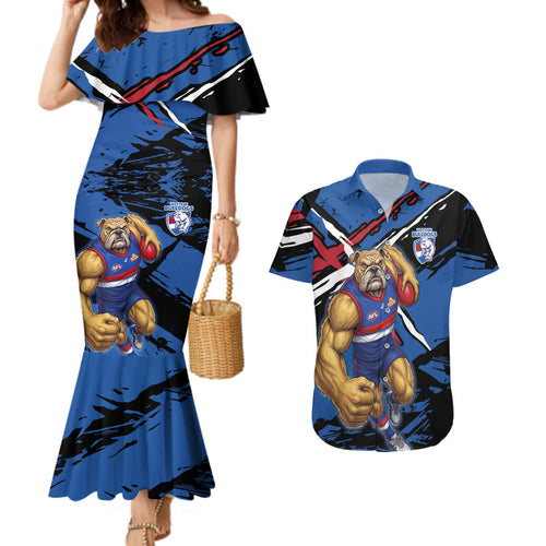 Western Bulldogs Couples Matching Mermaid Dress and Hawaiian Shirt Footscray Muscular Mascot Graphic - Abstract Paint Splatter Art