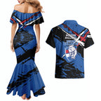 Western Bulldogs Couples Matching Mermaid Dress and Hawaiian Shirt Footscray Muscular Mascot Graphic - Abstract Paint Splatter Art
