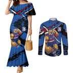 Western Bulldogs Couples Matching Mermaid Dress and Long Sleeve Button Shirt Footscray Muscular Mascot Graphic - Abstract Paint Splatter Art