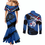 Western Bulldogs Couples Matching Mermaid Dress and Long Sleeve Button Shirt Footscray Muscular Mascot Graphic - Abstract Paint Splatter Art