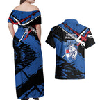 Western Bulldogs Couples Matching Off Shoulder Maxi Dress and Hawaiian Shirt Footscray Muscular Mascot Graphic - Abstract Paint Splatter Art