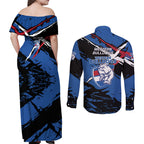 Western Bulldogs Couples Matching Off Shoulder Maxi Dress and Long Sleeve Button Shirt Footscray Muscular Mascot Graphic - Abstract Paint Splatter Art
