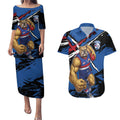 Western Bulldogs Couples Matching Puletasi and Hawaiian Shirt Footscray Muscular Mascot Graphic - Abstract Paint Splatter Art