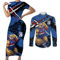 Western Bulldogs Couples Matching Short Sleeve Bodycon Dress and Long Sleeve Button Shirt Footscray Muscular Mascot Graphic - Abstract Paint Splatter Art