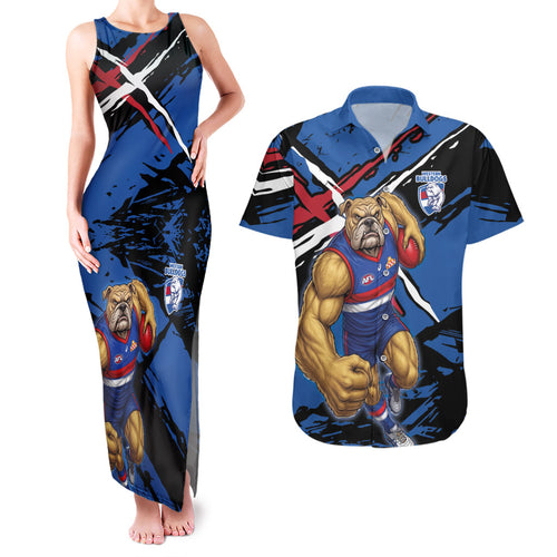 Western Bulldogs Couples Matching Tank Maxi Dress and Hawaiian Shirt Footscray Muscular Mascot Graphic - Abstract Paint Splatter Art