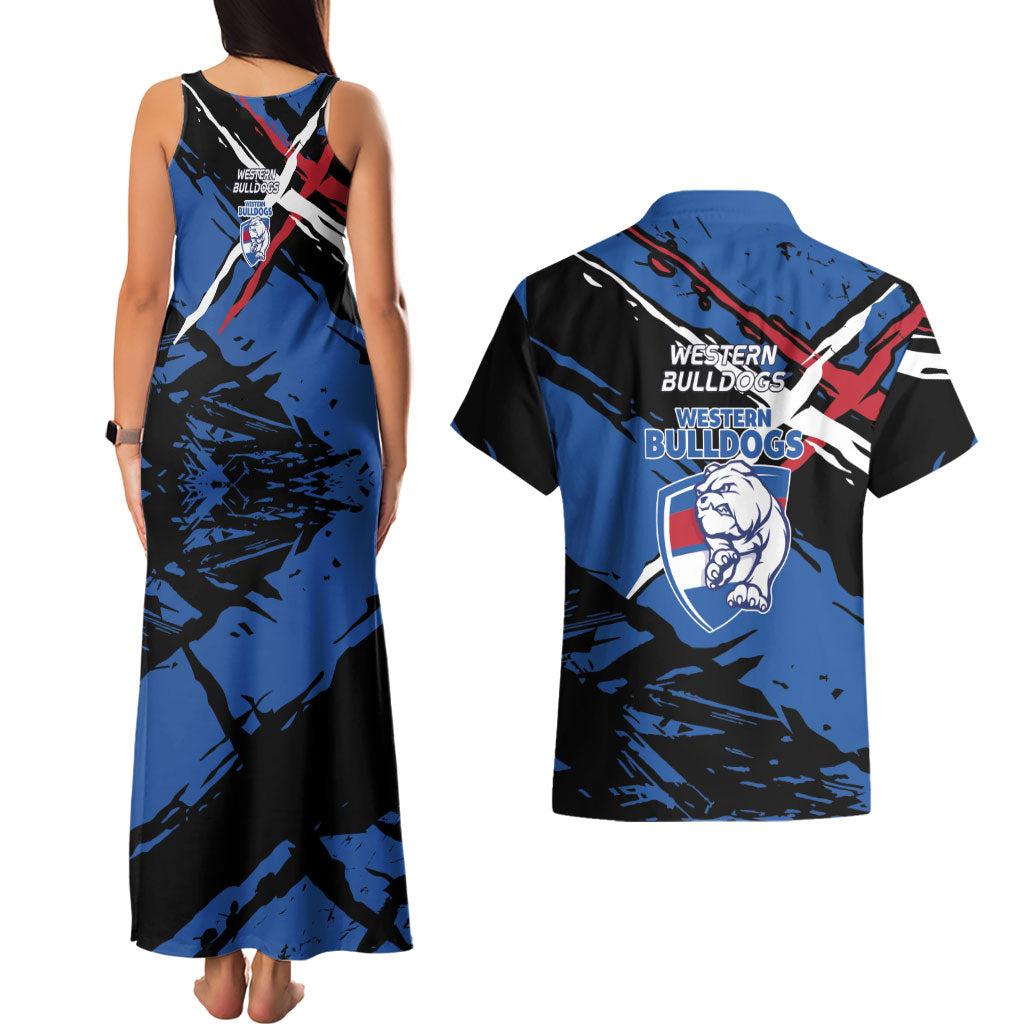 Western Bulldogs Couples Matching Tank Maxi Dress and Hawaiian Shirt Footscray Muscular Mascot Graphic - Abstract Paint Splatter Art