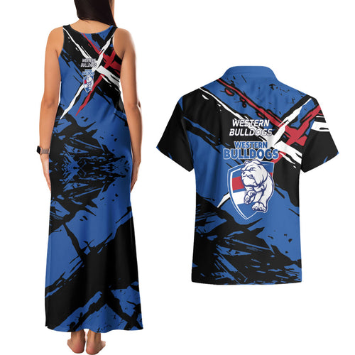 Western Bulldogs Couples Matching Tank Maxi Dress and Hawaiian Shirt Footscray Muscular Mascot Graphic - Abstract Paint Splatter Art