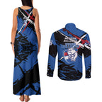 Western Bulldogs Couples Matching Tank Maxi Dress and Long Sleeve Button Shirt Footscray Muscular Mascot Graphic - Abstract Paint Splatter Art