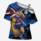 Western Bulldogs Cross Shoulder Shirt Footscray Muscular Mascot Graphic - Abstract Paint Splatter Art