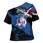 Western Bulldogs Cross Shoulder Shirt Footscray Muscular Mascot Graphic - Abstract Paint Splatter Art