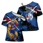 Western Bulldogs Cross Shoulder Shirt Footscray Muscular Mascot Graphic - Abstract Paint Splatter Art