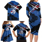 Western Bulldogs Family Matching Long Sleeve Bodycon Dress and Hawaiian Shirt Footscray Muscular Mascot Graphic - Abstract Paint Splatter Art