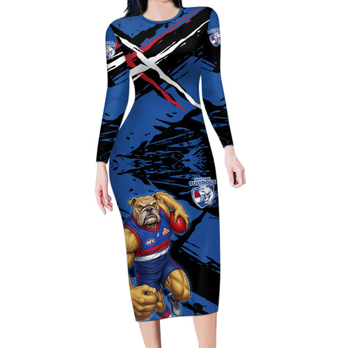Western Bulldogs Family Matching Long Sleeve Bodycon Dress and Hawaiian Shirt Footscray Muscular Mascot Graphic - Abstract Paint Splatter Art