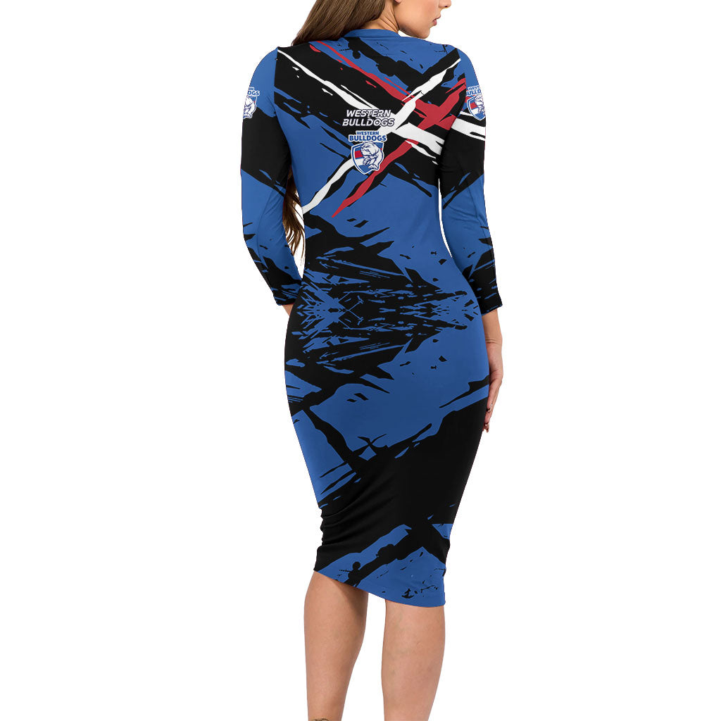 Western Bulldogs Family Matching Long Sleeve Bodycon Dress and Hawaiian Shirt Footscray Muscular Mascot Graphic - Abstract Paint Splatter Art
