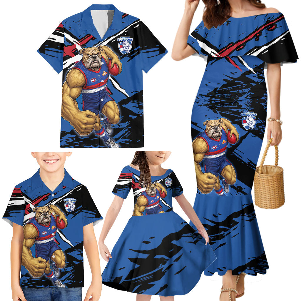 Western Bulldogs Family Matching Mermaid Dress and Hawaiian Shirt Footscray Muscular Mascot Graphic - Abstract Paint Splatter Art