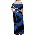 Western Bulldogs Family Matching Off Shoulder Maxi Dress and Hawaiian Shirt Footscray Muscular Mascot Graphic - Abstract Paint Splatter Art