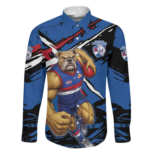 Western Bulldogs Family Matching Off Shoulder Short Dress and Hawaiian Shirt Footscray Muscular Mascot Graphic - Abstract Paint Splatter Art