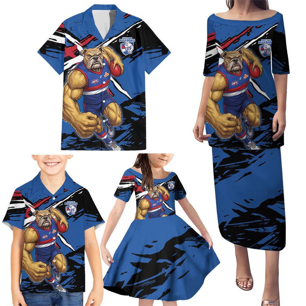 Western Bulldogs Family Matching Puletasi and Hawaiian Shirt Footscray Muscular Mascot Graphic - Abstract Paint Splatter Art
