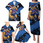 Western Bulldogs Family Matching Puletasi and Hawaiian Shirt Footscray Muscular Mascot Graphic - Abstract Paint Splatter Art