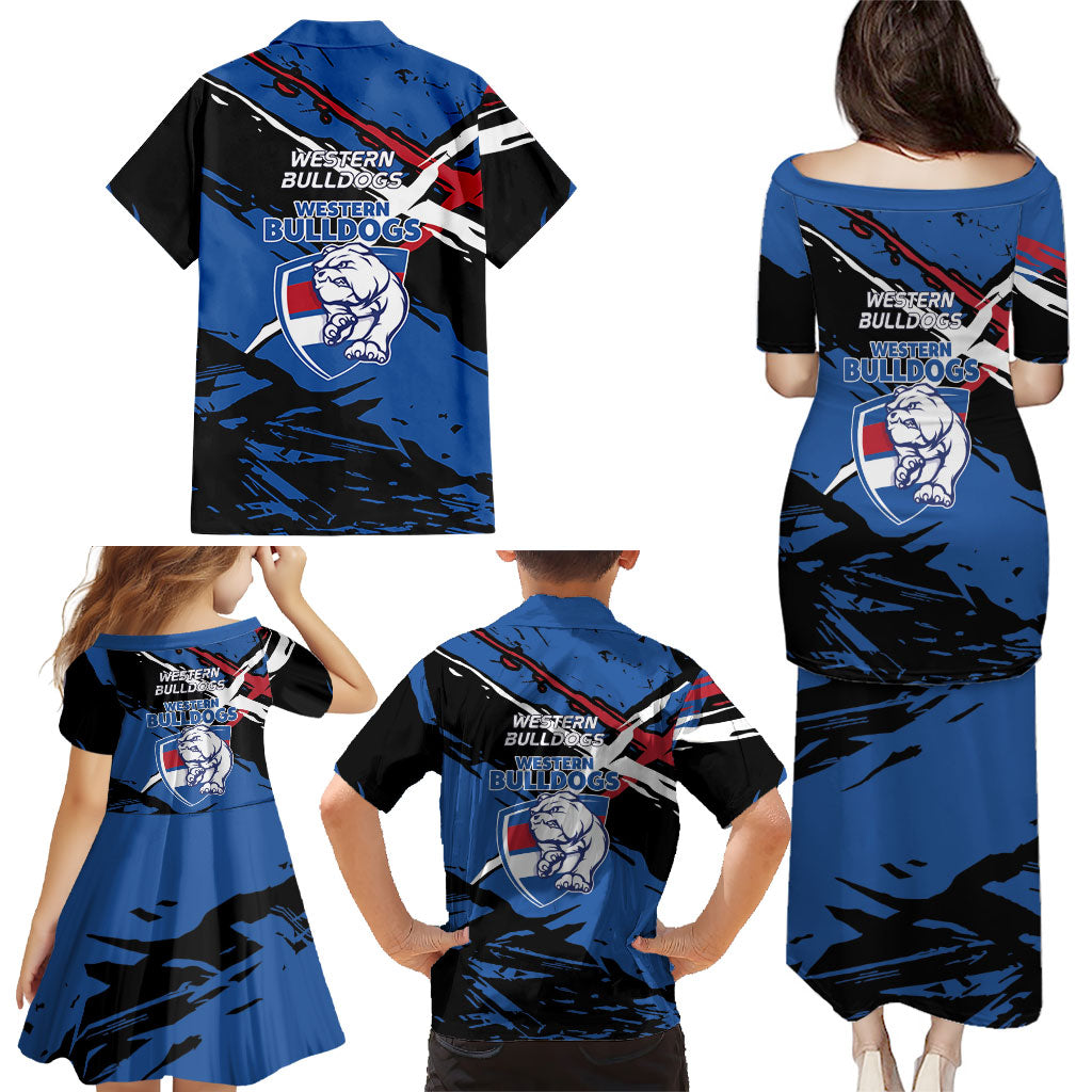 Western Bulldogs Family Matching Puletasi and Hawaiian Shirt Footscray Muscular Mascot Graphic - Abstract Paint Splatter Art