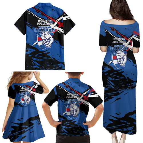 Western Bulldogs Family Matching Puletasi and Hawaiian Shirt Footscray Muscular Mascot Graphic - Abstract Paint Splatter Art
