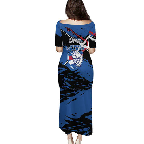 Western Bulldogs Family Matching Puletasi and Hawaiian Shirt Footscray Muscular Mascot Graphic - Abstract Paint Splatter Art