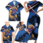 Western Bulldogs Family Matching Short Sleeve Bodycon Dress and Hawaiian Shirt Footscray Muscular Mascot Graphic - Abstract Paint Splatter Art